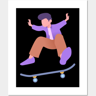 Flat design jumping skateboard man Posters and Art